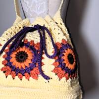 Sunflower-Bag, Granny-Square-Tasche mit Baumwollgarn gehäkelt, trendige Tasche Bild 6