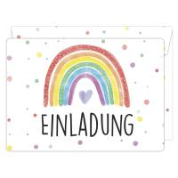 12 Einladungskarten zum Kindergeburtstag mit gestalteten Versandhüllen - Motiv Regenbogen Bild 1