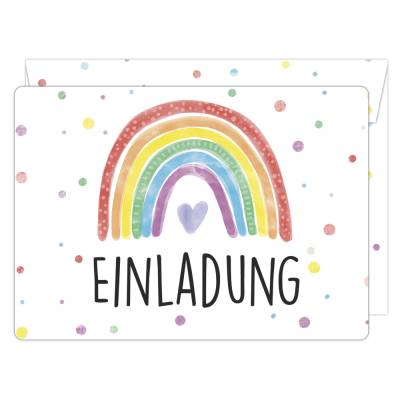 12 Einladungskarten zum Kindergeburtstag mit gestalteten Versandhüllen - Motiv Regenbogen