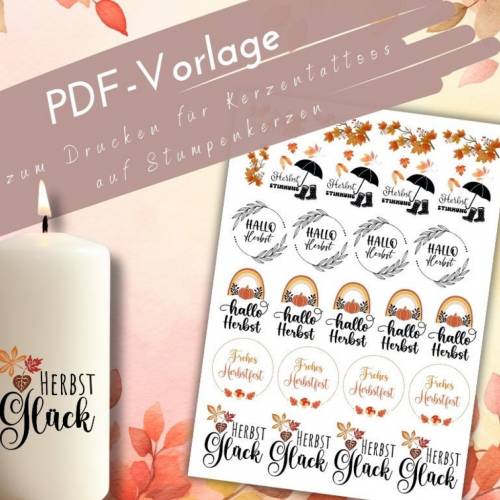 PDF Herbststimmung Vorlage Kerzentattoo für Stumpenkerzen Kerzensticker Herbstzauber Herbstzeit Herbstlicht Herbstbilder