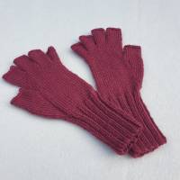 Marktfrauenhandschuhe Musikerhandschuhe Fingerhandschuhe ohne Kuppen Farbe Beere Handgestrickt ➜ Bild 6
