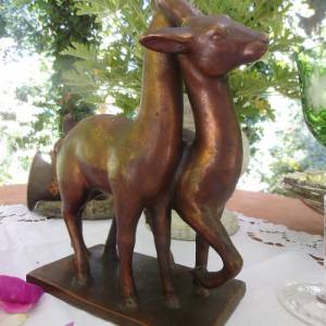 Rehe Skulptur Figur Art Deco 1920 Kunst aus Italien Bambi Design signiert Keramik und Kupfer Antik Bild 1