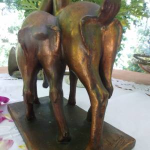 Rehe Skulptur Figur Art Deco 1920 Kunst aus Italien Bambi Design signiert Keramik und Kupfer Antik Bild 5