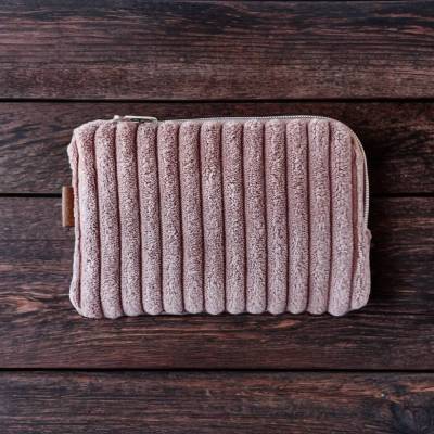 Mini-Börse aus flauschigem Breitcord, Mauve rosa