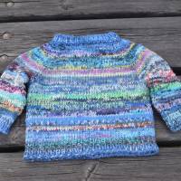 Baby Pullover blau-bunt Unikat handgestrickt Gr. 62-68 Bild 5