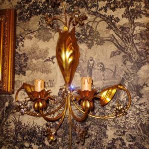 Ein Paar vergoldete Wandlampen Wandleuchter Leuchter floral Glasblüten Bild 9