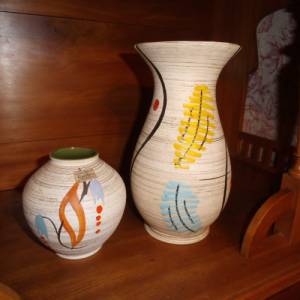 2 x Tönnieshof Carstens Blumenvase Paar Vase Glasur 60er Jahre Vintage mid century Ostern Frühling Tischdeko farbig Kuns Bild 1