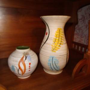 2 x Tönnieshof Carstens Blumenvase Paar Vase Glasur 60er Jahre Vintage mid century Ostern Frühling Tischdeko farbig Kuns Bild 2