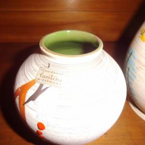 2 x Tönnieshof Carstens Blumenvase Paar Vase Glasur 60er Jahre Vintage mid century Ostern Frühling Tischdeko farbig Kuns Bild 3