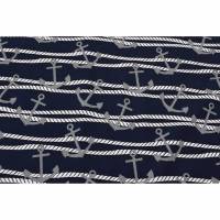 Rest 1,25m Sweat French Terry  Druck Anker & Seil – Premium Collection maritim weiße Seile grauer Anker auf dunkelblau Bild 1