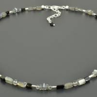 Edelsteinkette mit Labradorit Turmalin und 925er Silber zarte zierliche Halskette grau schwarz verlängerbares Collier Bild 4