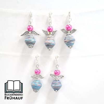 5 Schutzengel mit Papierperlen Türkis Pink Perlenengel Glücksbringer