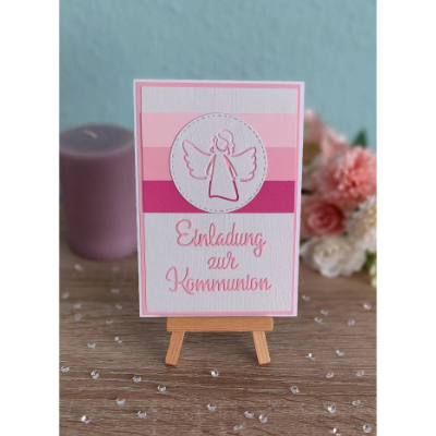 Einladungskarte zur Kommunion, Konfirmation, Taufe in rosa  |  Handmade