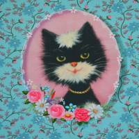 ♕ Jersey Panel mit niedlicher Katze ca. 100 x 145 cm  Hippie Style Fiona Hewitt ♕ Bild 3