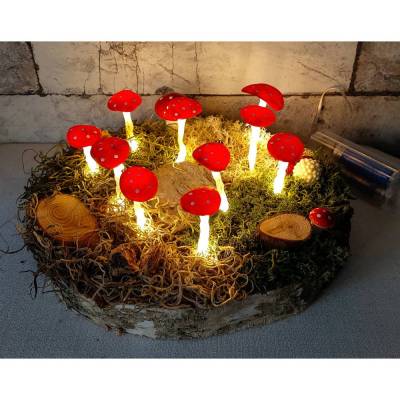 Herbstdeko Leuchtpilze auf 21 cm Baumscheibe