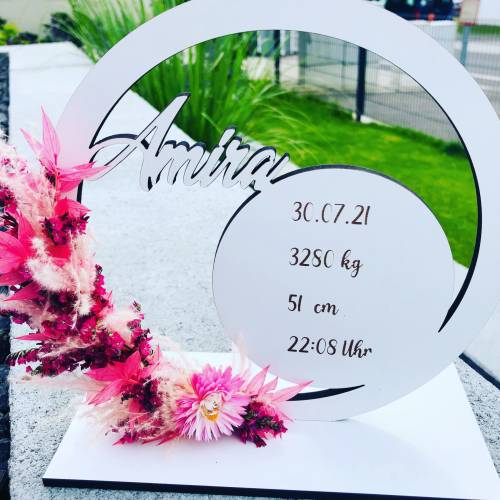Geburtstafel "personalisiertes Babygeschenk", Geschenk zur Geburt, Geburtsdaten (OHNE Trockenblumen)