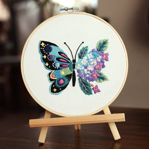 Stickset Anfänger Erwachsene mit vorgedrucktem Motiv, Stickerei Schmetterling, DIY Set zum Sticken