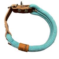Leine Halsband Set, Tau 10 mm, verstellbar, türkisblau, cognac, mit Leder und Schnalle Bild 8