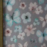 ♕ Baumwollstoff mit Schmetterlingen und Blumen jeansblau hellgrau 50 x 150 cm ♕ Bild 4