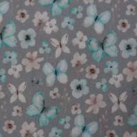♕ Baumwollstoff mit Schmetterlingen und Blumen jeansblau hellgrau 50 x 150 cm ♕ Bild 5