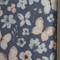 ♕ Baumwollstoff mit Schmetterlingen und Blumen jeansblau hellgrau 50 x 150 cm ♕ Bild 7