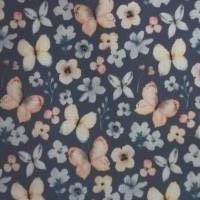 ♕ Baumwollstoff mit Schmetterlingen und Blumen jeansblau hellgrau 50 x 150 cm ♕ Bild 8