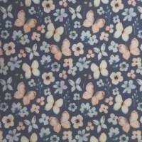 ♕ Baumwollstoff mit Schmetterlingen und Blumen jeansblau hellgrau 50 x 150 cm ♕ Bild 9