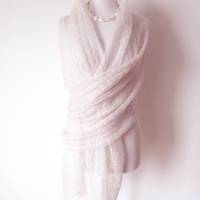 Luxus Stola für die Hochzeit aus Mohair und Seide in hellem Puderrosa, gestrickter Brautschal blush nude Bild 7