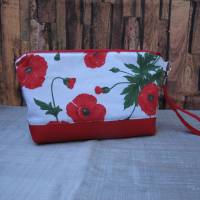 Kulturtasche rote Mohnblüten, Baumwolle mit Kunstleder, Gr. L, inkl. Handschlaufe Bild 2