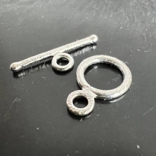 Knebel Verschluss / Ring-Stab Verschluss aus 925er Silber gebürstet, 12 mm - C2