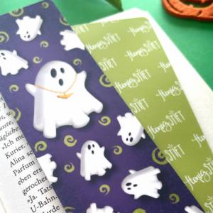 Halloween Geister Lesezeichen, laminiertes Lesezeichen aus Papier, handgemachtes Lesezeichen mit coolen Halloween-Geiste Bild 3
