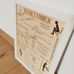 Holzbild fürs Gäste WC | Regeln fürs Badezimmer | Toilettenregeln als Deko fürs Bad | Einzugsgeschenk Bild 4