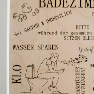 Holzbild fürs Gäste WC | Regeln fürs Badezimmer | Toilettenregeln als Deko fürs Bad | Einzugsgeschenk Bild 6
