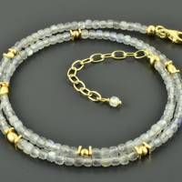 Zierliche Labradoritkette mit kleinen Würfeln und vergoldetem 925er Silber minimalistische Halskette Edelsteine zart ede Bild 3