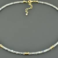 Zierliche Labradoritkette mit kleinen Würfeln und vergoldetem 925er Silber minimalistische Halskette Edelsteine zart ede Bild 4