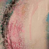 TROPICAL VIBES - abstraktes Acrylgemälde mit Seerosen und Frauenportrait beglittert Bild 9