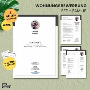 Wohnungsbewerbung - Wohnung Bewerbung - Bewerbungsvorlage Wohnung Familien + Formulare - Deutsch - Word + Pages Nr.1 Bild 1
