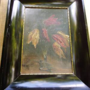 Antik Ölgemälde Ölbild Tulpen Schellackrahmen Gemälde Bild 2