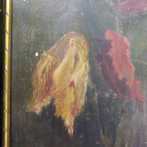 Antik Ölgemälde Ölbild Tulpen Schellackrahmen Gemälde Bild 5