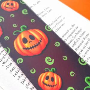 Halloween Kürbisse Lesezeichen, laminiertes Lesezeichen aus Papier, handgemachtes Lesezeichen mit Kürbisköpfen, matt lam Bild 4