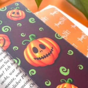 Halloween Kürbisse Lesezeichen, laminiertes Lesezeichen aus Papier, handgemachtes Lesezeichen mit Kürbisköpfen, matt lam Bild 5
