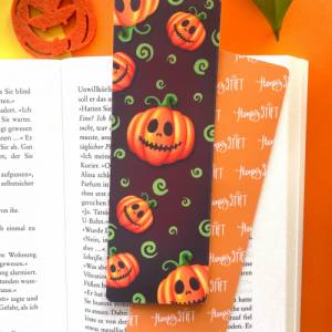 Halloween Kürbisse Lesezeichen, laminiertes Lesezeichen aus Papier, handgemachtes Lesezeichen mit Kürbisköpfen, matt lam Bild 7