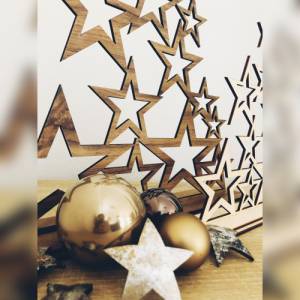 Weihnachtsbaum aus Holz mit Sternen, moderne Weihnachtsdekoration, Weihnachtsdekor, verschiedene Farben und Größen Bild 2