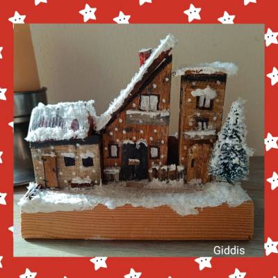 Deko-Holz-Winterhäuser, handbemalt