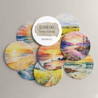XL Sticker Flakes SET *Summer Feelings* • Runde Aquarell Sommer Aufkleber für Planer und Journaling Bild 2