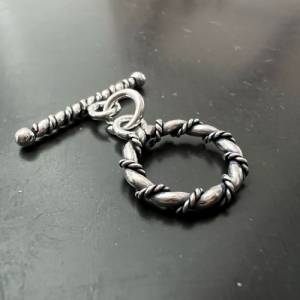 2 x versilberter Kupfer Ring-Stab-Verschluss, geschwärzt - E9 Bild 5