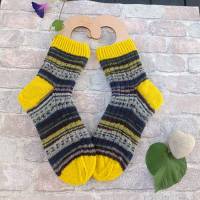 Handgestrickte Socken in gelb grau, coole Farbkombi, Größe 38/39 Bild 1