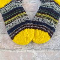 Handgestrickte Socken in gelb grau, coole Farbkombi, Größe 38/39 Bild 2