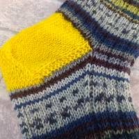 Handgestrickte Socken in gelb grau, coole Farbkombi, Größe 38/39 Bild 3