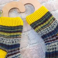 Handgestrickte Socken in gelb grau, coole Farbkombi, Größe 38/39 Bild 4